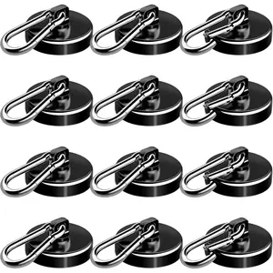 110LBS Strong Black Heavy Duty Magnetic Hooks with Swivel Carabiner Hook, 12-Pack Great for Hanging in Cruise, Garage, Kitchen, Refrigerator, Locker