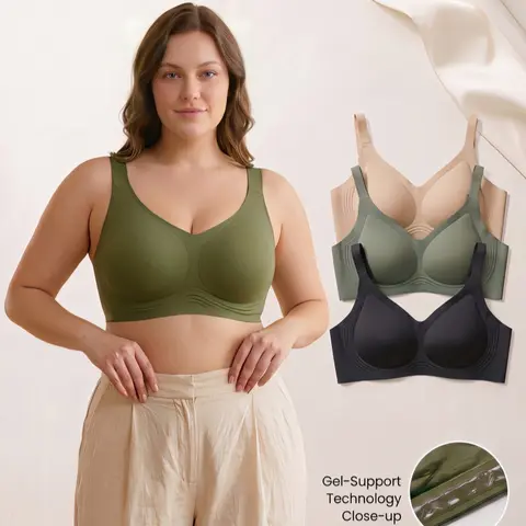 3-Pack Wireless Lift & Support Bra for Large Bust Plus-Size Full Coverage Comfortable Anti-Slip Smoothing Bras