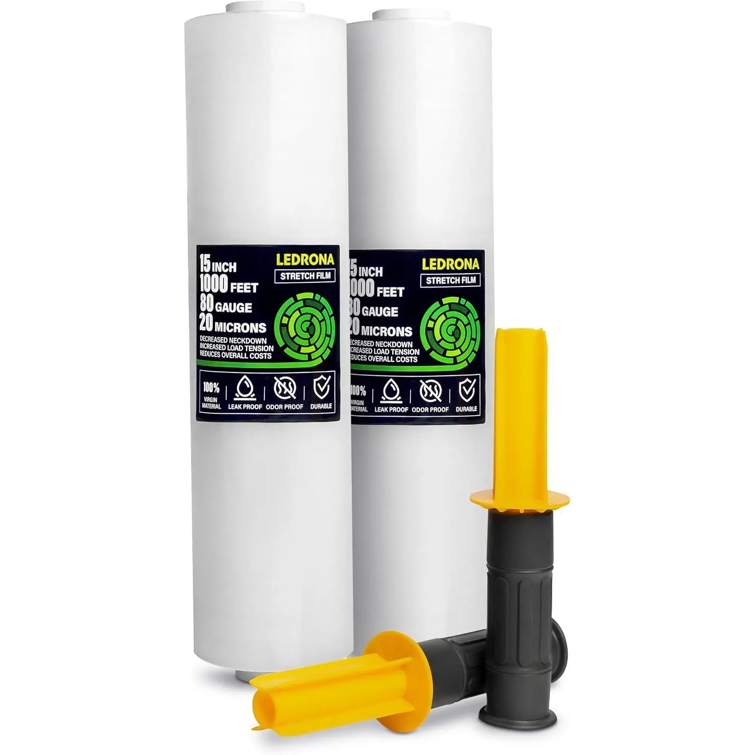 2 Roll Stretch Wrap for Moving with Handles - 15in Wide, 1000ft Plastic Stretch Wrap Roll for Packing, Wrapping Furniture, Pallet, Luggage, Boxes - Clear Shrink Film - Moving Supplies