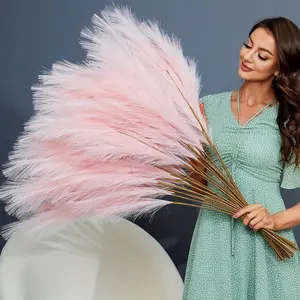 PrimPick 23 Pieces of artificial Pampas grass flower pattern Pampas flower Large simulation Pampas grass branch plant Floor vase filling home Bohemian decoration artificial faux flowers (pink)