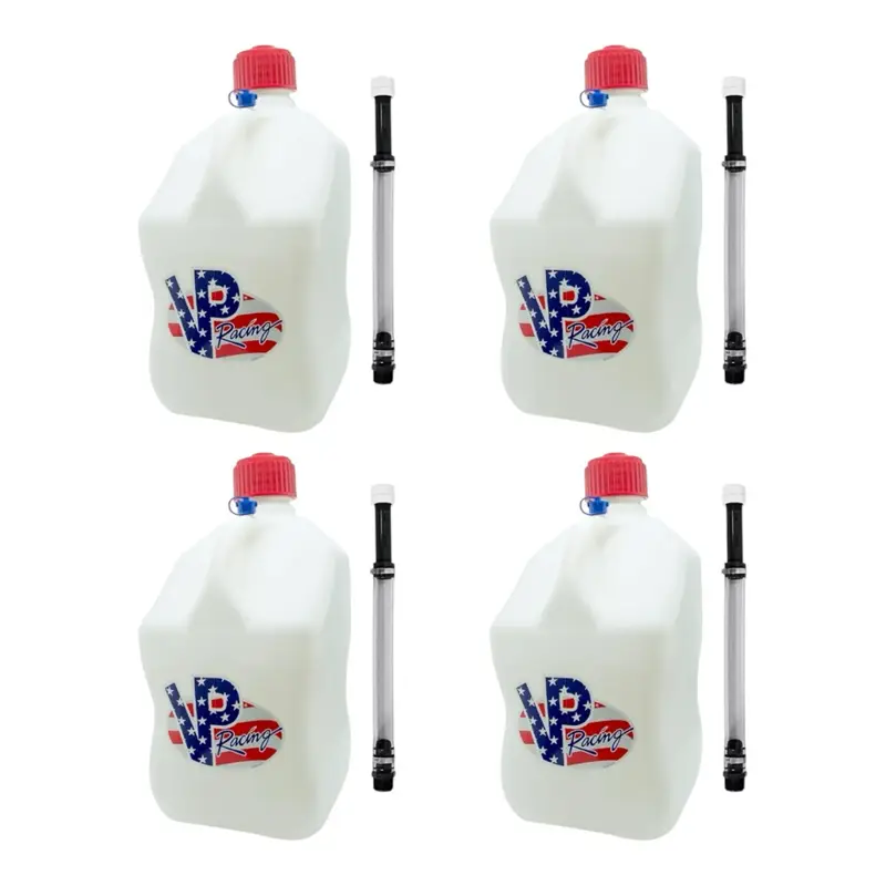 VP Racing 5.5 Gal. Square Patriotic Utility Container w/ 14 Inch Deluxe Filler Hose (4 PACK) Bottles Plastic Quick-Flow Spout
