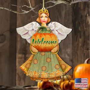 Designocracy 8155232-2-S2 5 x 5.5 in. Fall Angel Wooden Fall Ornaments - Set of 2