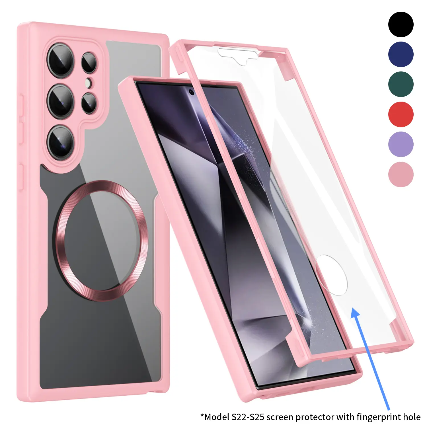 Phone Case for Samsung Galaxy S26 Ultra S25 S24 S23 S22 with Built in Screen Protector Cover and Cell Accessories Magnetic Rugged Silicone Hybrid Slim Transparent Anti-Drop Protective Cover Shockproof Bumper Women Men
