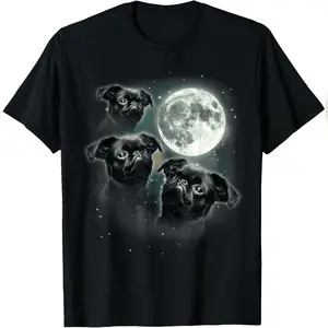 3 Brussels Griffon Moon Three Brabancon Howling Funny Dog Men Women T-Shirt Comfy Everyday T-Shirt