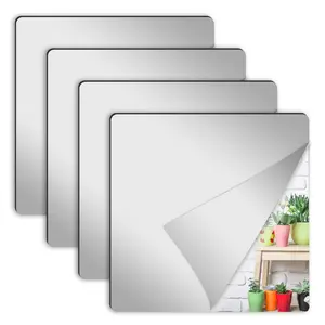 Modern Home Decor Acrylic Mirror Wall Stickers, Removable Self-Adhesive Mirrors, 4 Pieces Set, for Living Room, Bedroom, Office
