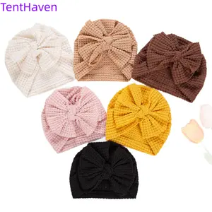 2026 Baby Bow Headband Hat Waffle Knitted Indian Hat Newborn Fetal Hat No brimmed Headband Hat
