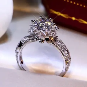 1ct  Engagement silver rings, Shining Cutting Fire,moissanite snowflake ring plated 18K vintage hollow ring, anniversary gifts, holiday gifts,J080