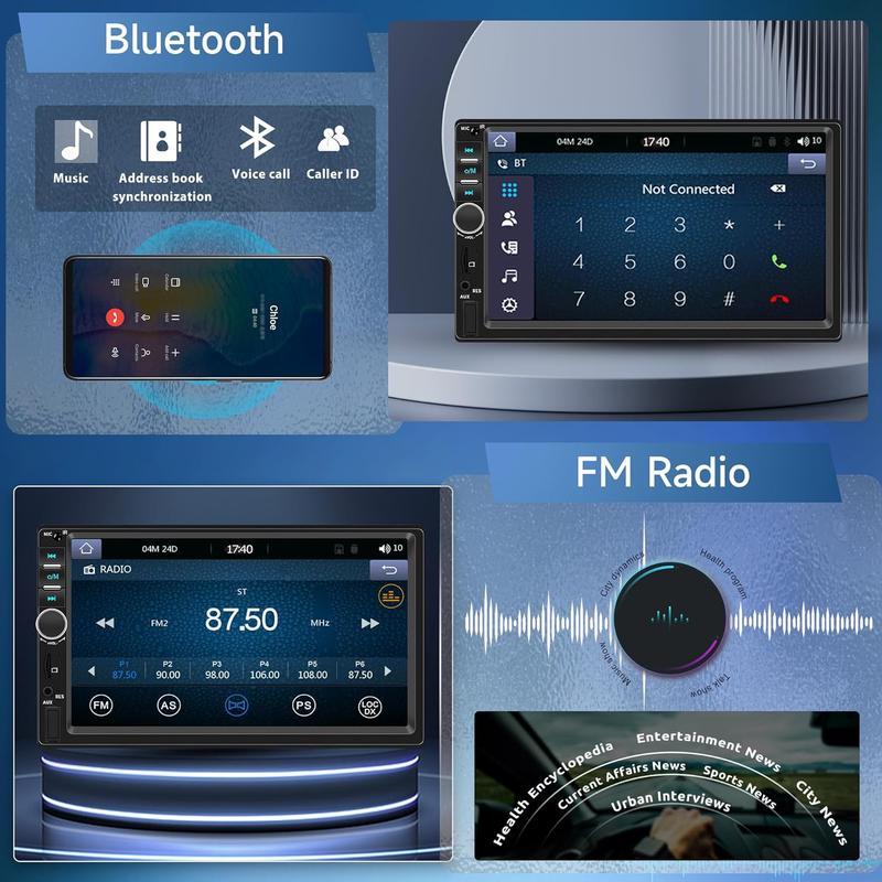 7 Inch Apple Carplay 2 Din Car Radio with Android Auto Bluetooth Handsfree Touchscreen Car Radio with Mirror Link FM/USB/AUX/EQ/TF/AUX/SWC + Rear Camera+Microphone