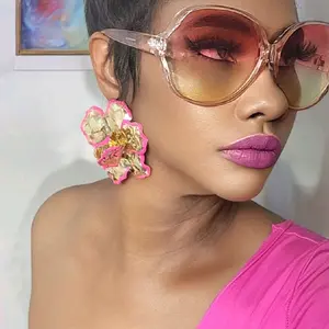 Pink Flower Color Trimmed Gold Earrings - Regular Price $37.95