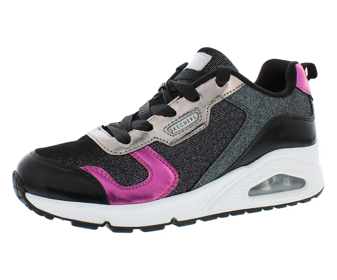 Skechers Girls' Black-Metallic Remix Uno Fashion Sneakers - Kids' Round Toe, Black/Multicolored Details, All Seasons Sports & Outdoor Everyday Footwear