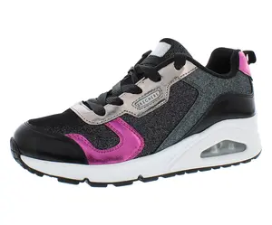 Skechers Girls' Uno - Metallic Remix PS Shoes, Black and Multicolored Casual Trainers with a Round Toe and Flat Heel