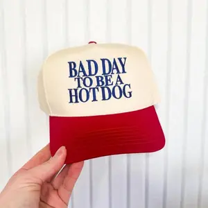 Bad Day To be a Hot Dog Embroidered Trucker Hat, Nice Hat for Fourth of July