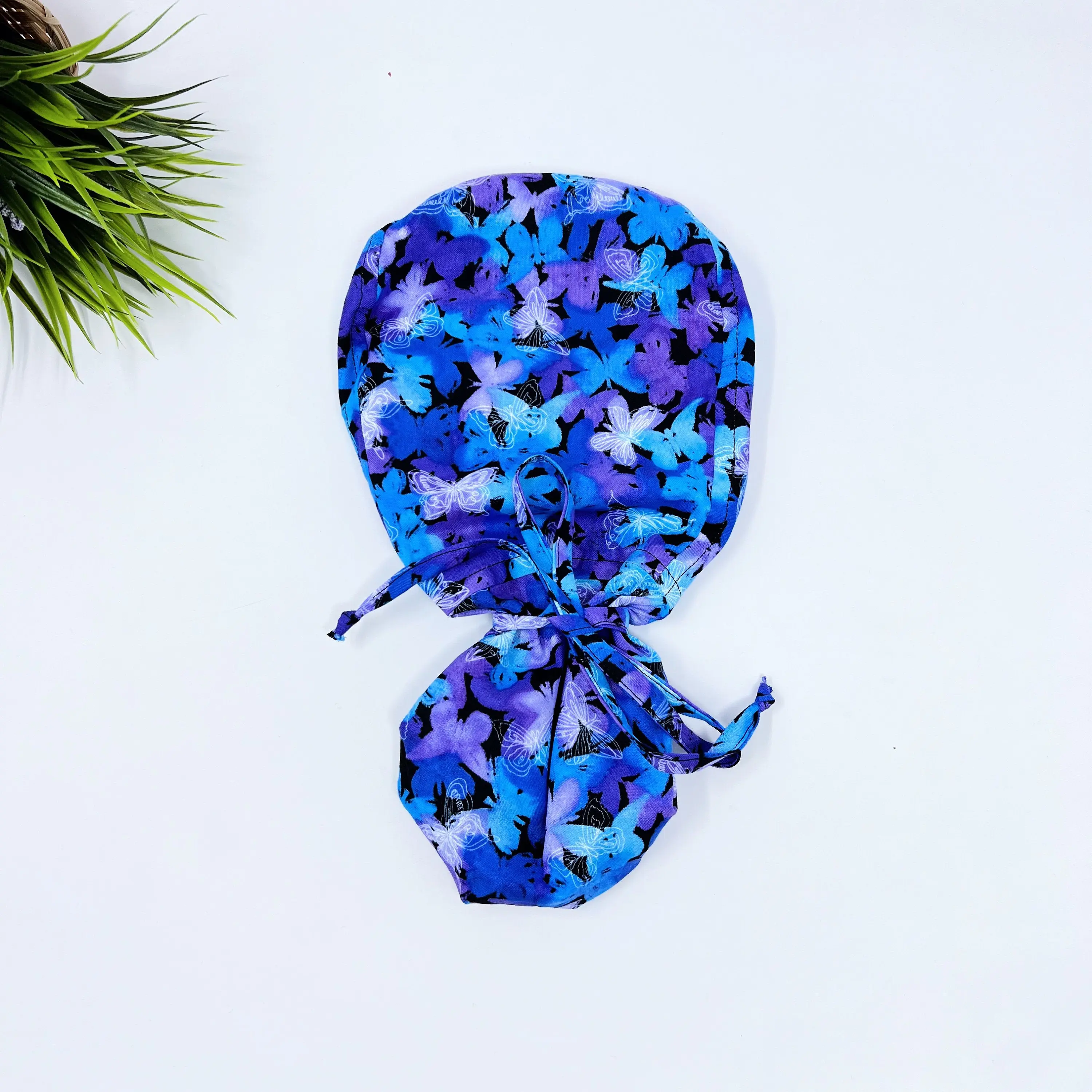 Butterflies Ponytail scrub cap for women with satin lined option by Paradise Caps.