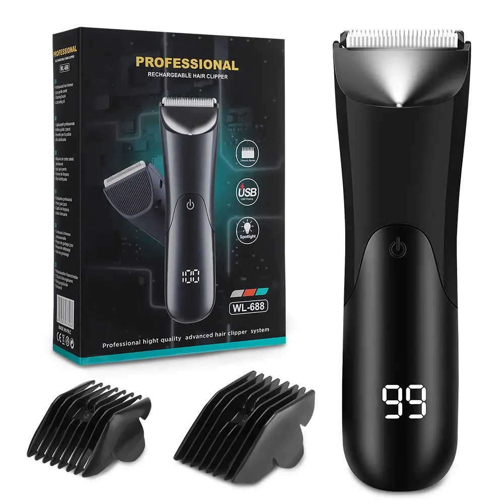 Men's Digital Electric Trimmer, ceramic skin-friendly blade, quiet high-speed operation, full-body trimming, Type-C rechargeable, portable for home use, Digital Display Trimmer