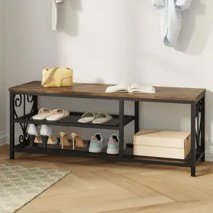 Vividwood Entryway Storage Bench with Shoe Rack, 47.2" Wide Hallway Bench with Seating, Rustic Wood Top & Metal Frame, 2-Tier Shoe Organizer for Entryway, Bedroom, or Living Room