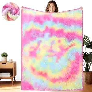 SLEEPWISH Rainbow Pastel Tie Dye Unicorn Shaggy Faux Fur Sherpa Blanket, Ultra Cozy Long Plush Fuzzy Throw Blanket, Warm Decor Bed Sofa Couch Bed Cover Gift