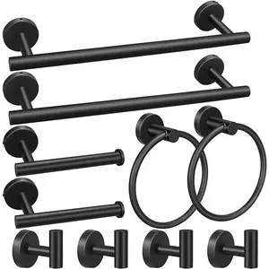 5/10/20pcs Bathroom Hardware Set, Matte Black/Brushed Nickel/Brushed Gold Bathroom Hardware Set, Including 16" Hand Towel Bars, Toilet Paper Holders, Towel Rings, Robe Towel Hooks