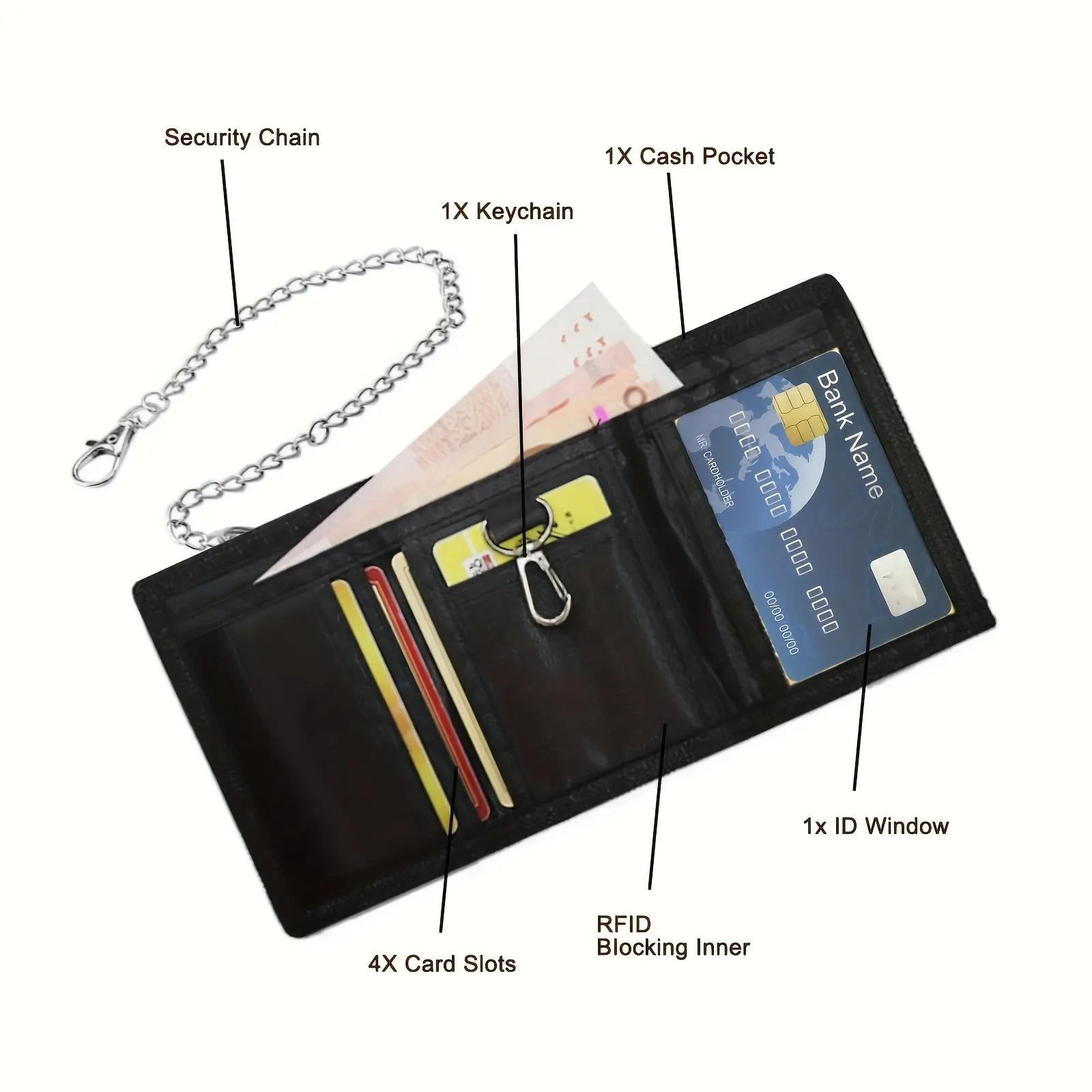Men's Wallet with Anti-Theft Chain and Zipper, Multi-Functional Travel Fabric Wallet for Teens and Boys, Perfect Father's Day Gift, Rfid Blocking Wallets, Zipper Wallet Design