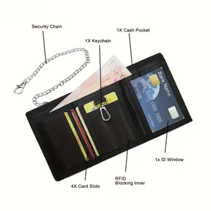 Men's Wallet with Anti-Theft Chain and Zipper, Multi-Functional Travel Fabric Wallet for Teens and Boys, Perfect Father's Day Gift, Rfid Blocking Wallets