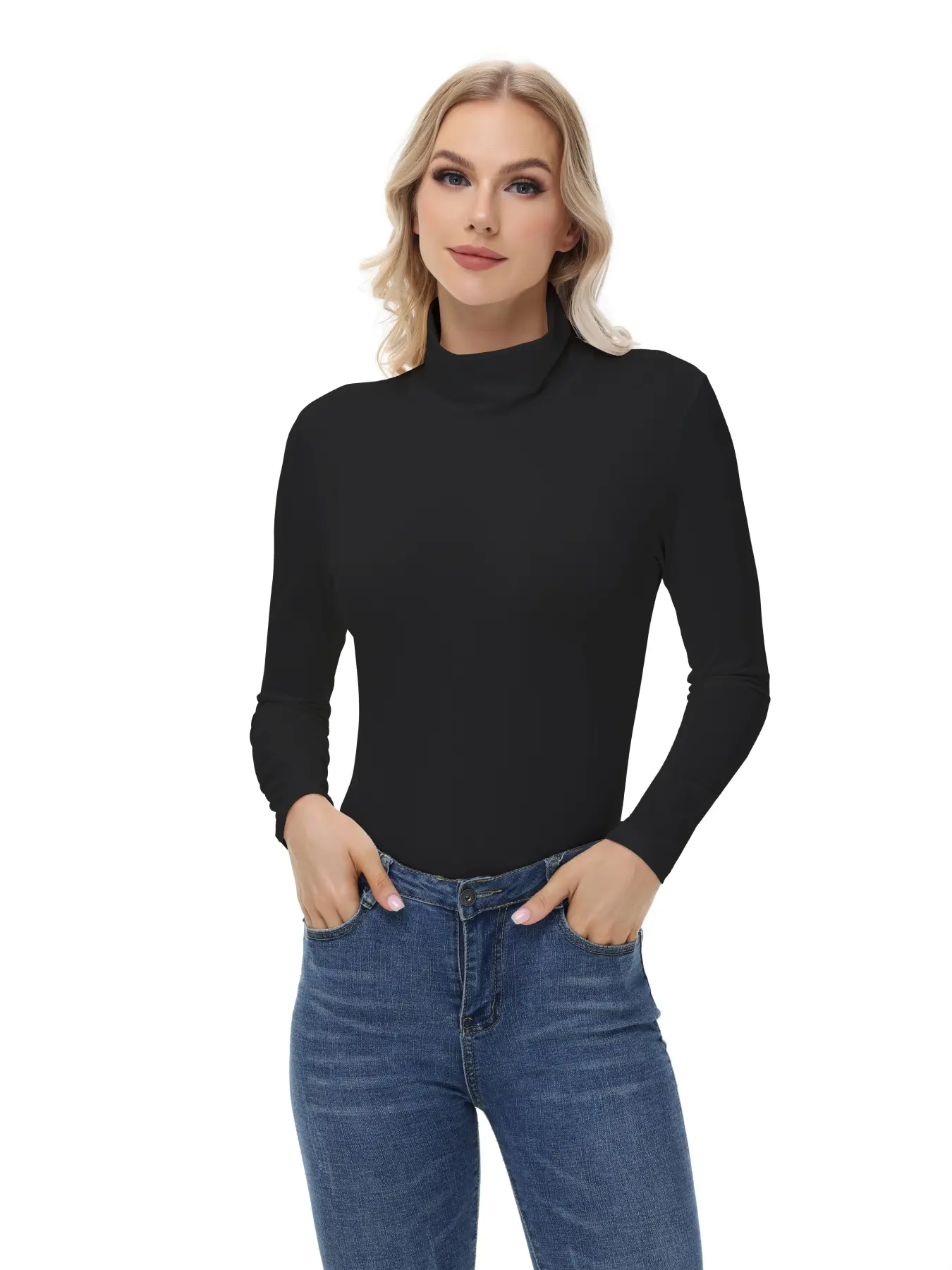 Women's Warm Thermal Underwear Top, Mock Neck Long Sleeve Base Layer Shirt for Fall & Winter, Fitted Sporty Style