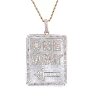 2008 Men's Hip-Hop OneWay Pendant with Rhinestone Accents & Zircon Curb Chain Necklace Customizable with Engraved Letters or Logos European & American Fashion Trendsetter Jewelry