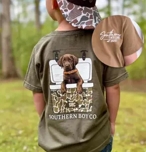 Youth & Toddler Lab in Camo Cooler Boy's Short Sleeve Shirt, GSP Outfitter T-Shirt, Vintage Camo Shirt, Southern Boy Co Youth Fishing Shirt, Old School Graphic Funny Dog Shirt Trendy Girl
