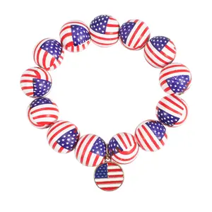 Wood Bead Bracelet with American Flag Pattern, Independence Day Jewelry, Festival Party Accessory, Gift Idea for Celebrations