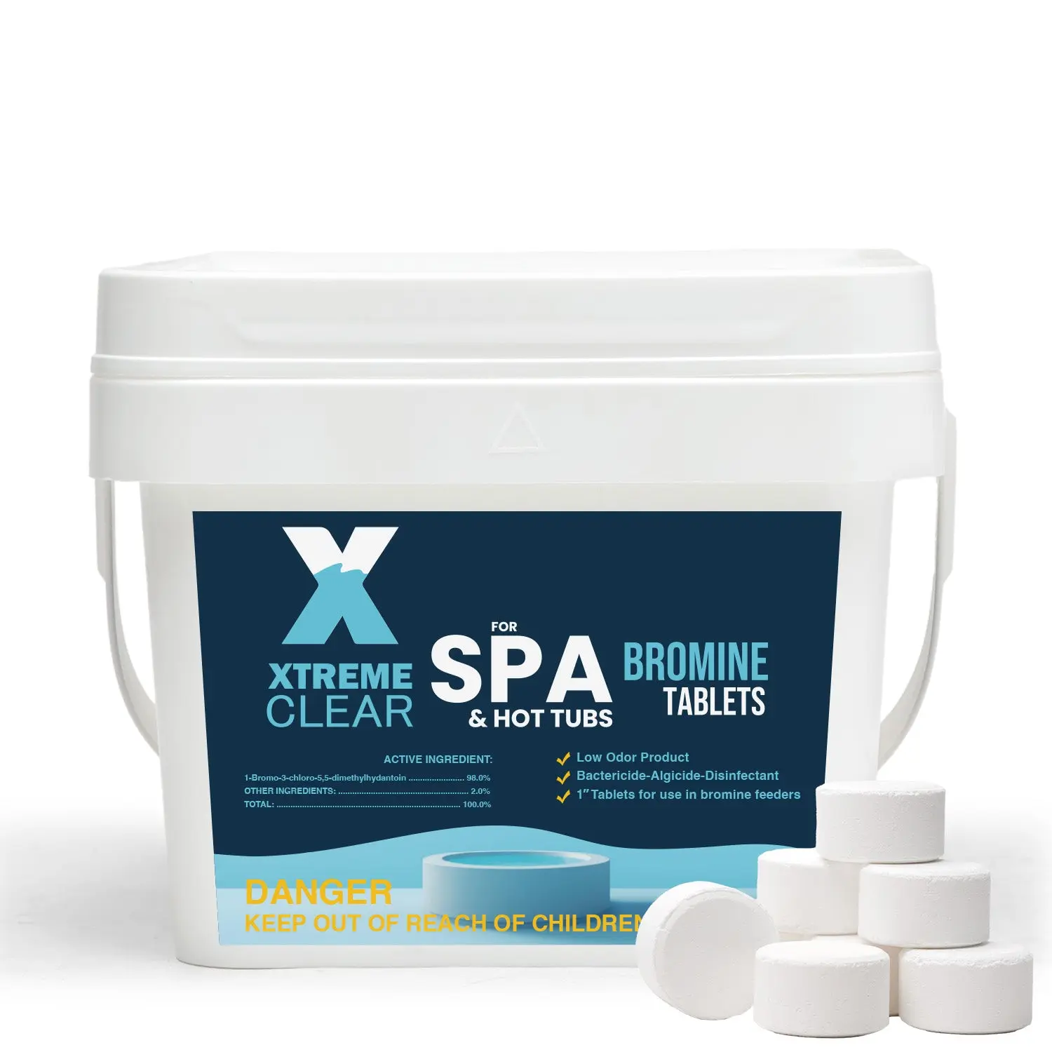 Xtremeclear 1-in NSF-Certified Bromine Tablets (5lb) - Consistent, Hygienic, Low Odor Water Treatment Pool Chemical Supplies, Family-Safe Cleaner for Spa, Hot Tub Floater Use