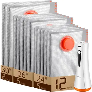 Cordless Travel Vacuum Bag Set 12 Pack Compression Bags for Carry-On Suitcases USB Rechargeable Handheld Pump Space Saver for Clothes & Packing Zipper Pouches Durable Lightweight Organizer Fitting Cover