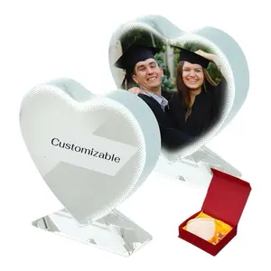 Customizable Photo Clear Crystal Heart Shape With Stand & Gift Box for Personalized Gifts