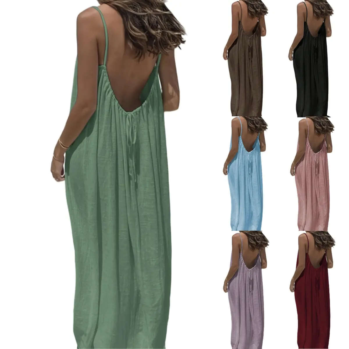 Women's Solid Color Cami Lounge Dress, Elegant Sleeveless Long Dress for Summer, Ladies Sleepwear for Indoor Wear