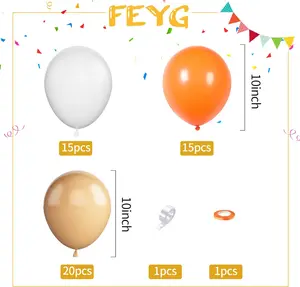 50PCS Orange Apricot White Balloons Set with Balloon Chain & Ribbon, 10 Inch Latex Balloons for Garland Arch, Birthday, Wedding & Baby Shower