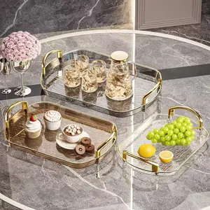 3Pcs Clear Acrylic Serving Trays With Handles, Stackable Reusable Trays for Serving Food, Plastic Serving Platters for Party, Charcuterie, Fruit, Appetizer, Salad Serving Plates, Food Tableware