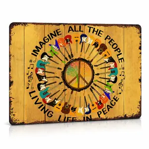 Decorative Aluminium Peace & Guitar Metal Sign, 8x12 in Home Decor Plaque, Wall Art for Musical Enthusiasts' Music Rooms, Summer Vibes Home Sign outdoorfun