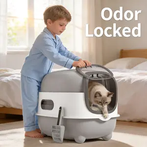 Hooded Cat Litter Box with Anti-Tracking Step, Removable Easy Clean Enclosed Kitty Toilet,  Indoor Cats,  Cat Litter Box Cat Mom Essentials Pet Supplies Cat Toilet Easy CleanPet Products AntiTracking LitterBox Indoor Cat Life