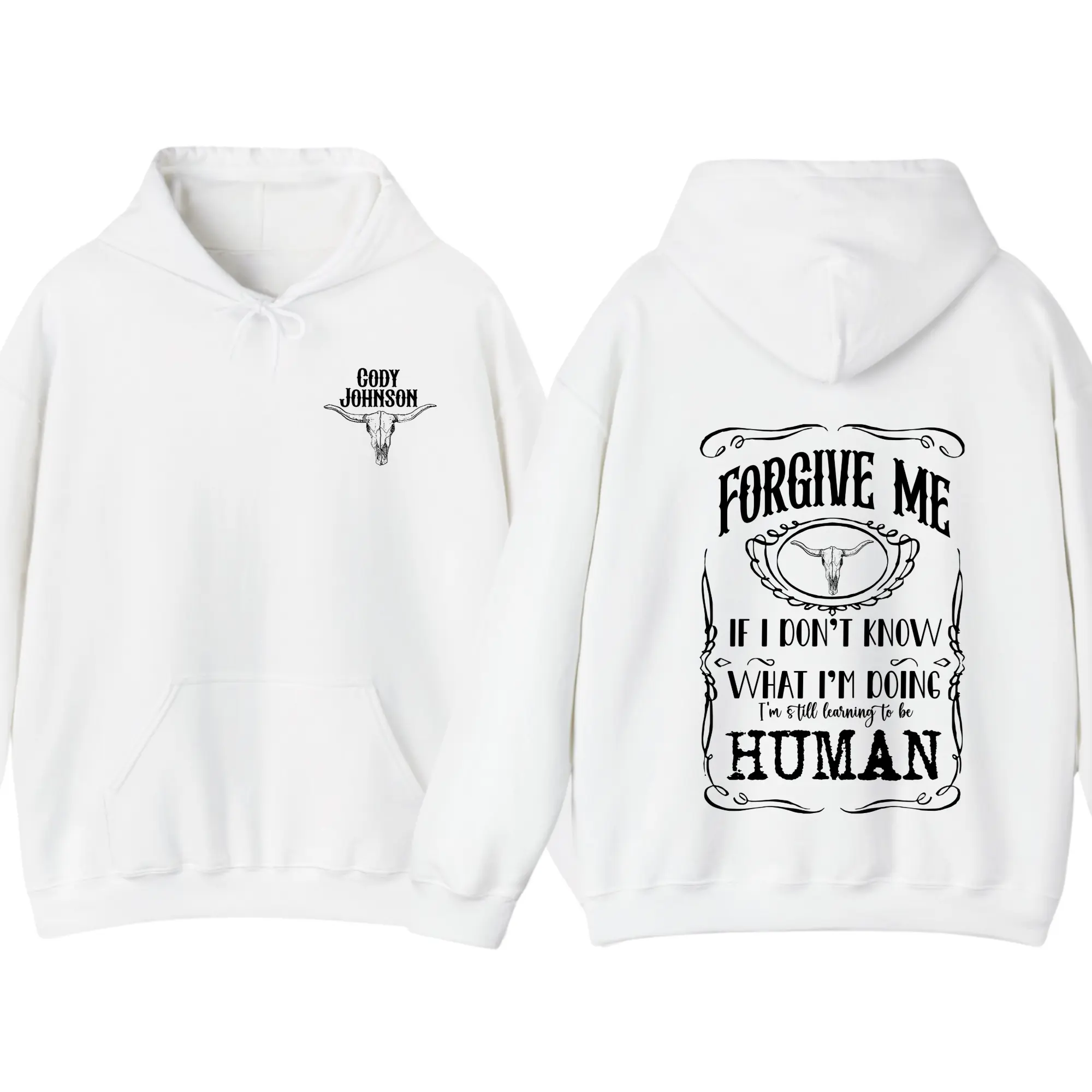 Cody Johnson Human Hoodie - Country Music CoJo Graphic Pullover, Unisex Cow Print Western Style Top, Gift For Country Fans & Music Lovers, Menswear Tops, Men's Hoodies