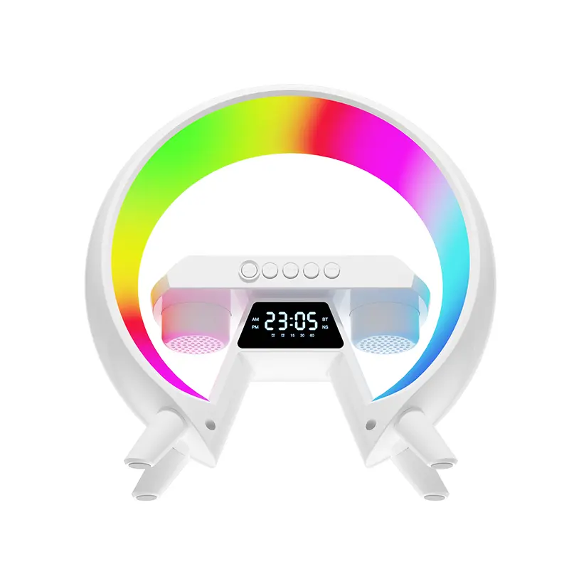 5-in-1 Cableless Bluetooth-Compatible Aesthetic Adjustable Color-Adaptive Indoor Night Light - Qi Phone Charger Pad, 256-Color Settings, FM Clock Radio with Luminous Display & Memory Function for Nightstand, Color-Adaptive Night Lights, Adjustable Night L