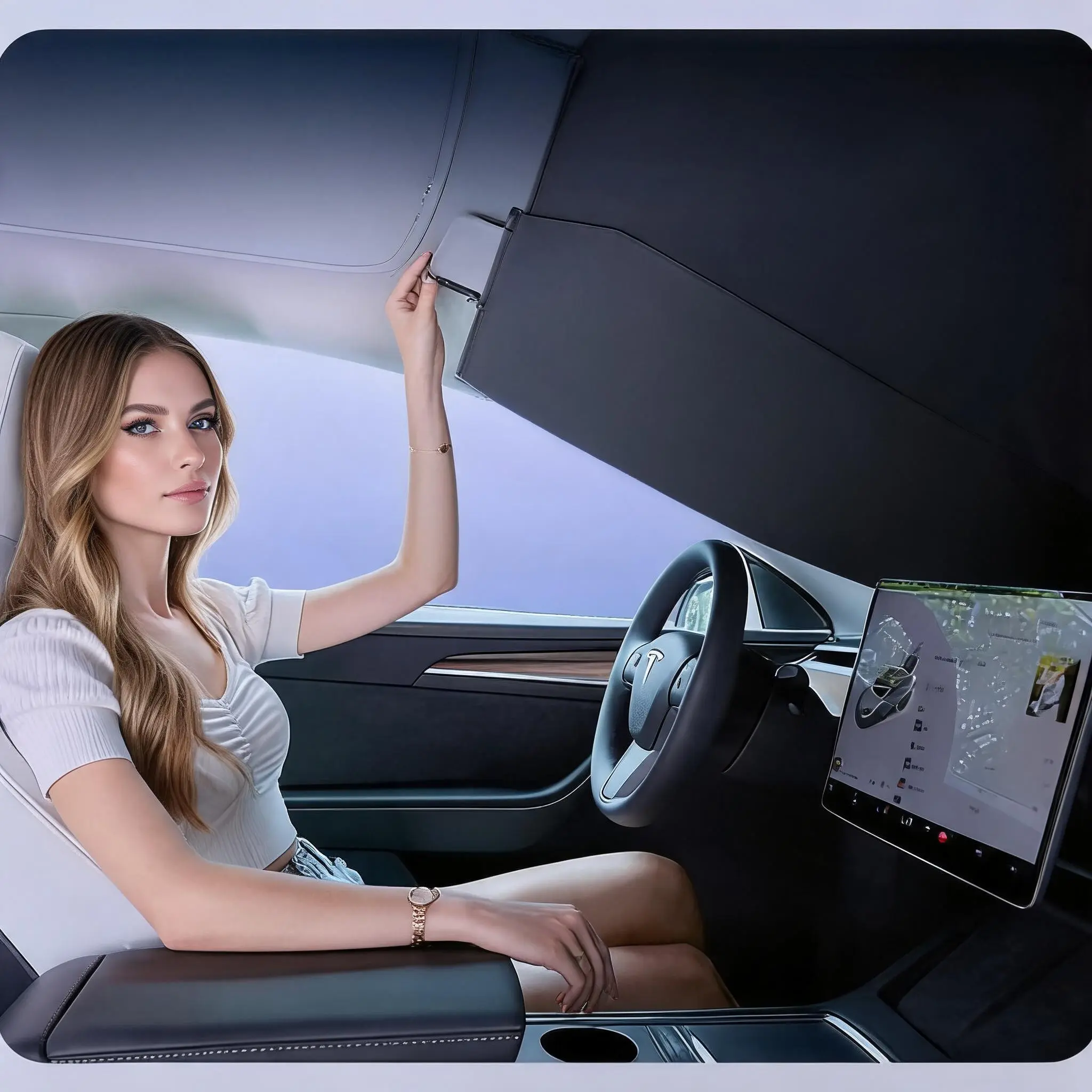 Windshield Sunshade for Car - Foldable Retractable Sun Visor, blocks UV rays & heat, Umbrella Sun Shade, Car Interior Accessories, Car Stuff
