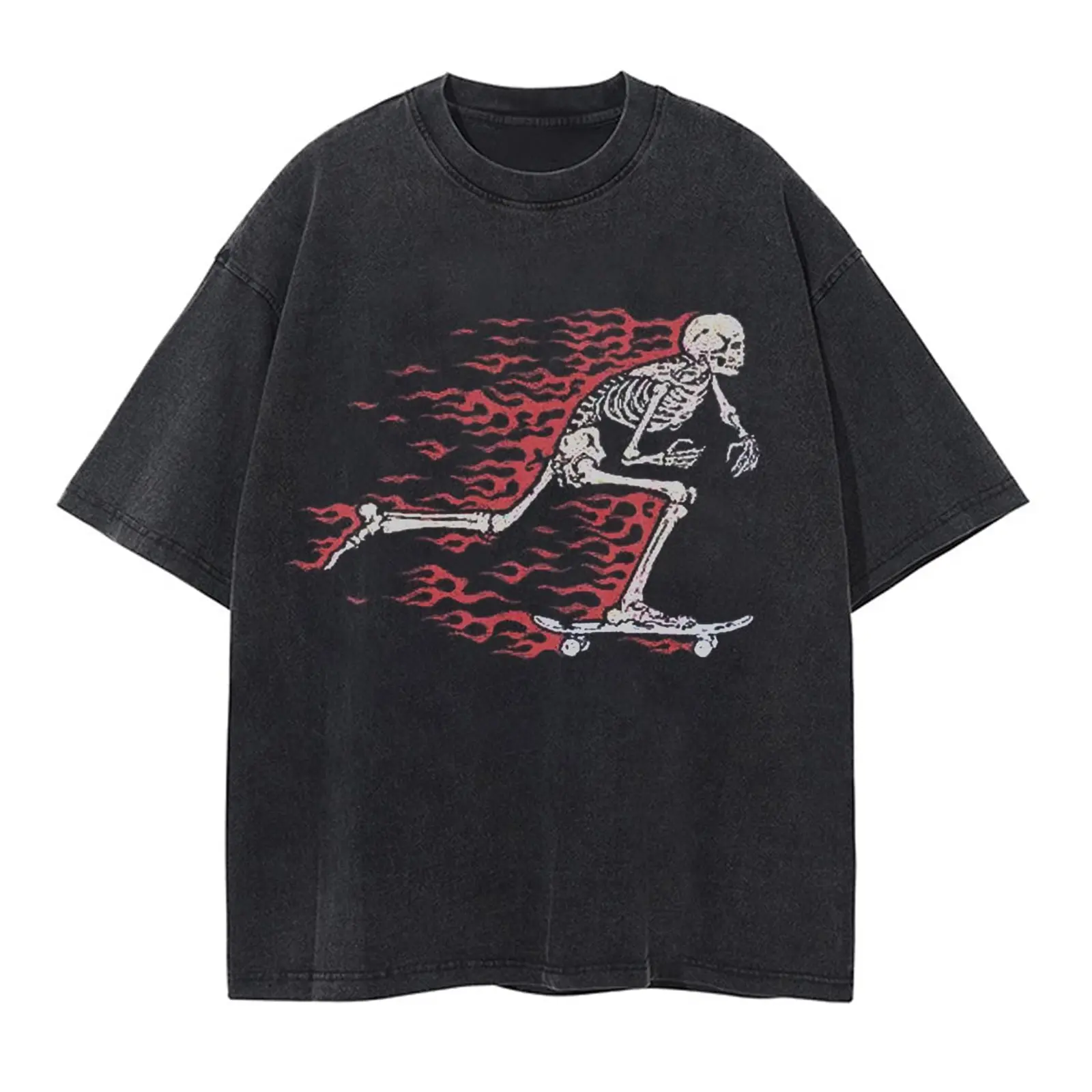 LAIXTON Men's Graphic Tees Shirt Unisex Cotton Oversized T-Shirt Short Sleeve Vintage Streetwear Casual Tee Top - Red Skeleton