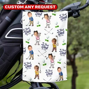 Custom Golf Towel With Kids Photo, Golf Lover Gift, Kids Golf Rag, Gift For Him, Dad Gift, Custom Fathers Day Golf Gift, Best Dad By Par