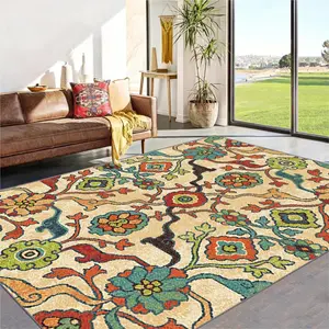 Boho Floral Pattern Floor Mat, 1 Count Non-slip Washable Floor Carpet, Decorative Area Rug for Home Living Room Bedroom Kitchen Entry Way