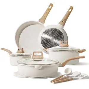 Slowfeel 15-Piece Pots and Pans Set, Nonstick Cookware Set with Utensils, Induction Compatible, White Granite