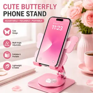 2026 New 360° Rotating Phone Tablet Holder, Butterfly Folding Desktop Stand with Aluminum Alloy Body, Adjustable Non Slip Mobile Cradle for iPhone, Gaming, Video Calls, Home Office and Travel,bright outdoor lantern