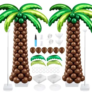 132-Piece Palm Tree Balloon Column Kit with Coconut & Green Leaves for Tropical Luau Party Decor