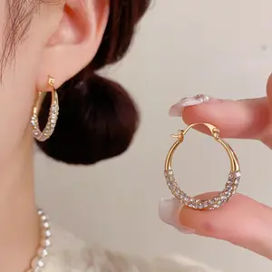 Personalized Zircon Circle Ear Clasp, Elegant, Fashionable And Minimalist DDES0771, Unique Design, Stylish Ear Hoop For Women, 14K Gold-Plated