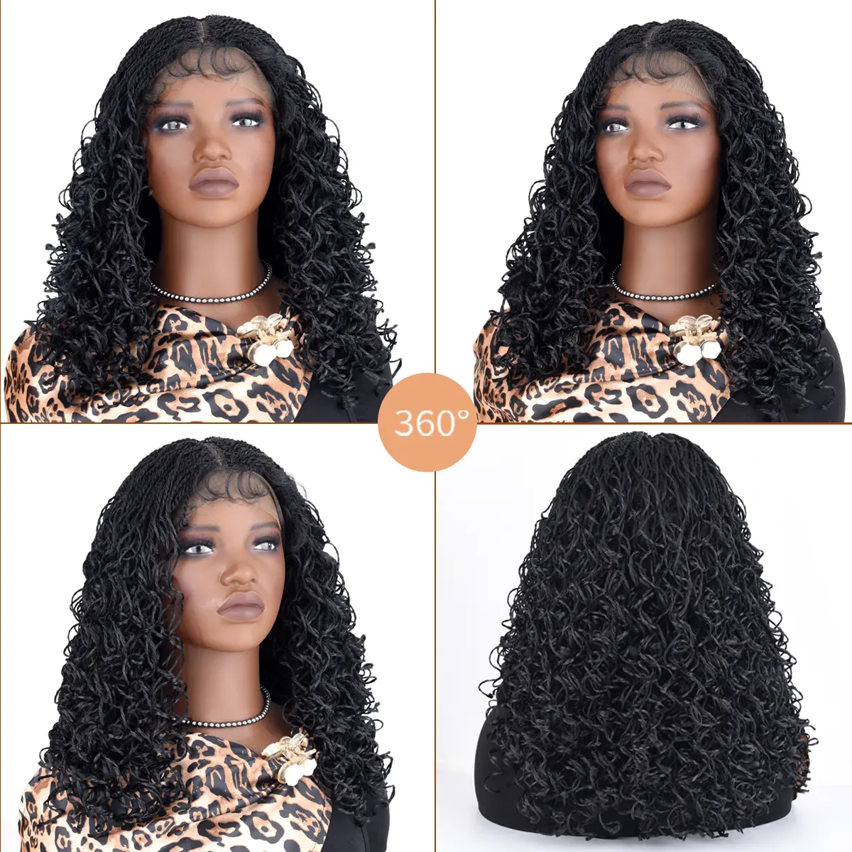 Double Full Lace Curly Micro Box Braided Bob Wig with Baby Hair Pre-Plucked Double Full Lace Twist Box Braided Wigs for Black Women  main image 2