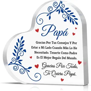 Dad Birthday Gift Heart Shaped Acrylic Plaque Fathers Day Gift from Daughter Son Papa Gifts from Kids Christmas Thanksgiving Present for Dad in Spanish Daddy Father Clear Desk Decorative Sign