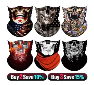 6pcs Halloween Headwear Set - Face Mask, Neck Gaiter Shield, Elastic Balaclava & Headbands. Windproof Skull Bandana for Men, Fit for Cold Weather Motorcycle, Cycling, Skiing & Halloween Party.