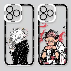 Kawaii Colored Line Art Chibi Style Jujutsu K-Kaisen JJK Exclusive Artistic Phone Cases For iPhone 17 Promax Pro Air 16 Plus 15 14 13 12 11 Transparent TPU Shockproof Protective Cover Gift For Birthday Christmas Valentine Halloween