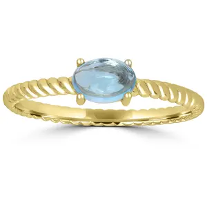 Generation Gems 0.65 cttw Blue Topaz Cabochon Ring, 14K Gold